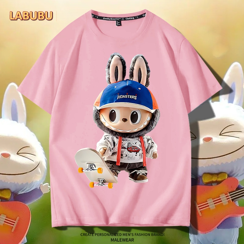 D810（พร้อมส่งจากไทย）เสื้อยืดแขนสั้ง สำหรับชายและหญิง.ลายลาบูบูแฟชั่งนานาชาติ ใส่เทียวออกกำลังกายได้