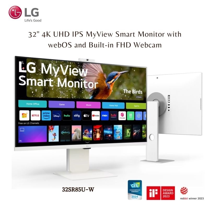 LG 32SR85U-W 32" MyView 4K,IPS, webOS Smart Monitor, USB Type-C, Webcam & Speaker, HDR10, AirPlay2, 