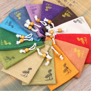 🌷พร้อมส่ง🌷ถุงผ้าลินิน หลากสี ถุงหูรูด ลายดอกบัว ใส่พระเครื่อ…