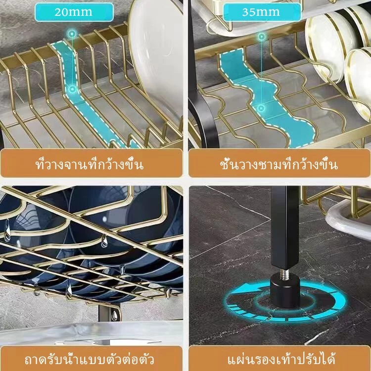 RACKที่วางจาน ชั้นวางจาน ชั้นคว่ำจาน 3ชั้น ที่คว่ำจาน ชั้นวางจานสแตนเลส เครื่องครัว ชั้นวางของในครัว thumbnail 7