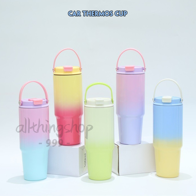 เก็บความเย็นได้นาน แก้วเก็บความเย็น Tumbler ไล่สี พาสเทล สุดคิ้วท์ พร้อมหลอด และหูหิ้ว เข้ากับสีแก้วสุดๆ ขนาด890ml.B0115