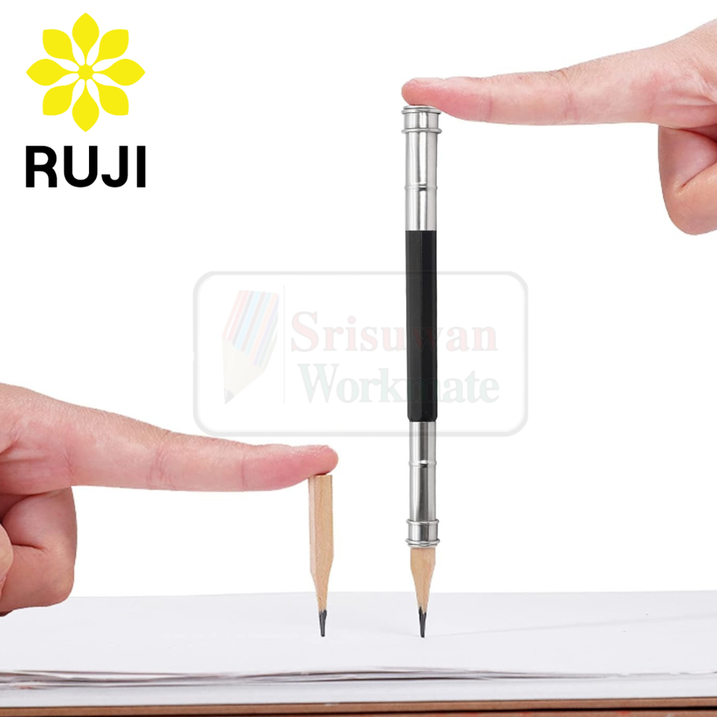 RUJI RJ-139 ปลอกต่อดินสอด้ามดำ 2 หัว 2iN1 แบบหัวหนีบล็อค Pencil Holder ด้ามต่อดินสอ ที่ต่อดินสอ ปลอกต่อดินสอสี se-cy004