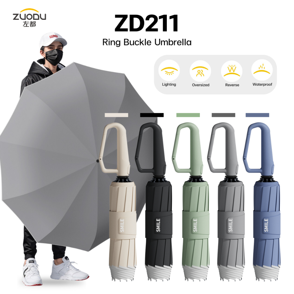 Zuodu Ring Buckle Umbrella [ZD211] ร่มอัตโนมัติ ผ้านาโนเทคโนโลยีกันน้ำ Houstin ของญี่ปุ่น แข็งแรงต้านลม 2เท่า