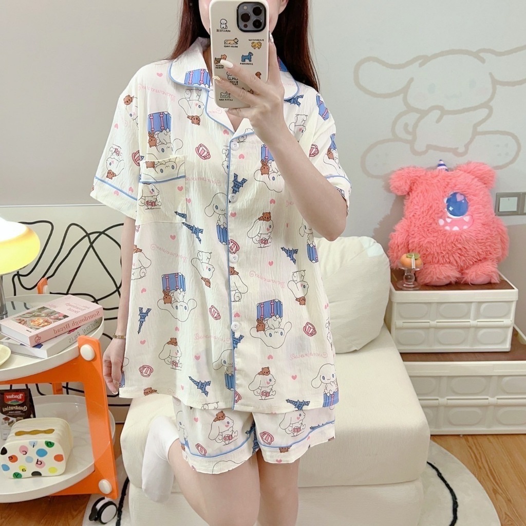 พร้อมส่ง ชุดนอนผ้าไหมญี่ปุ่นแขนสั้น-ขาสั้น เนื้อผ้าเกรดพีเมี่ยมAAA+ เนื้อหนา ใส่สบาย รอบอก 46นิ้ว ขนาดฟรีไซส์