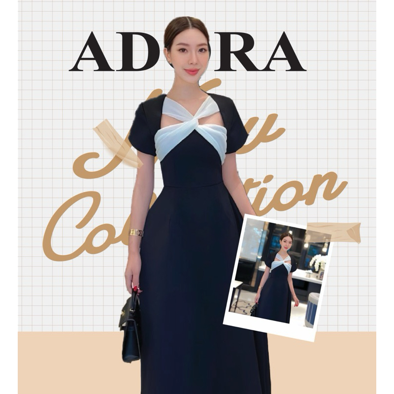 เดรสไปงานสีขาวดำ ชุดเดรสไปงาน งานป้าย Adora