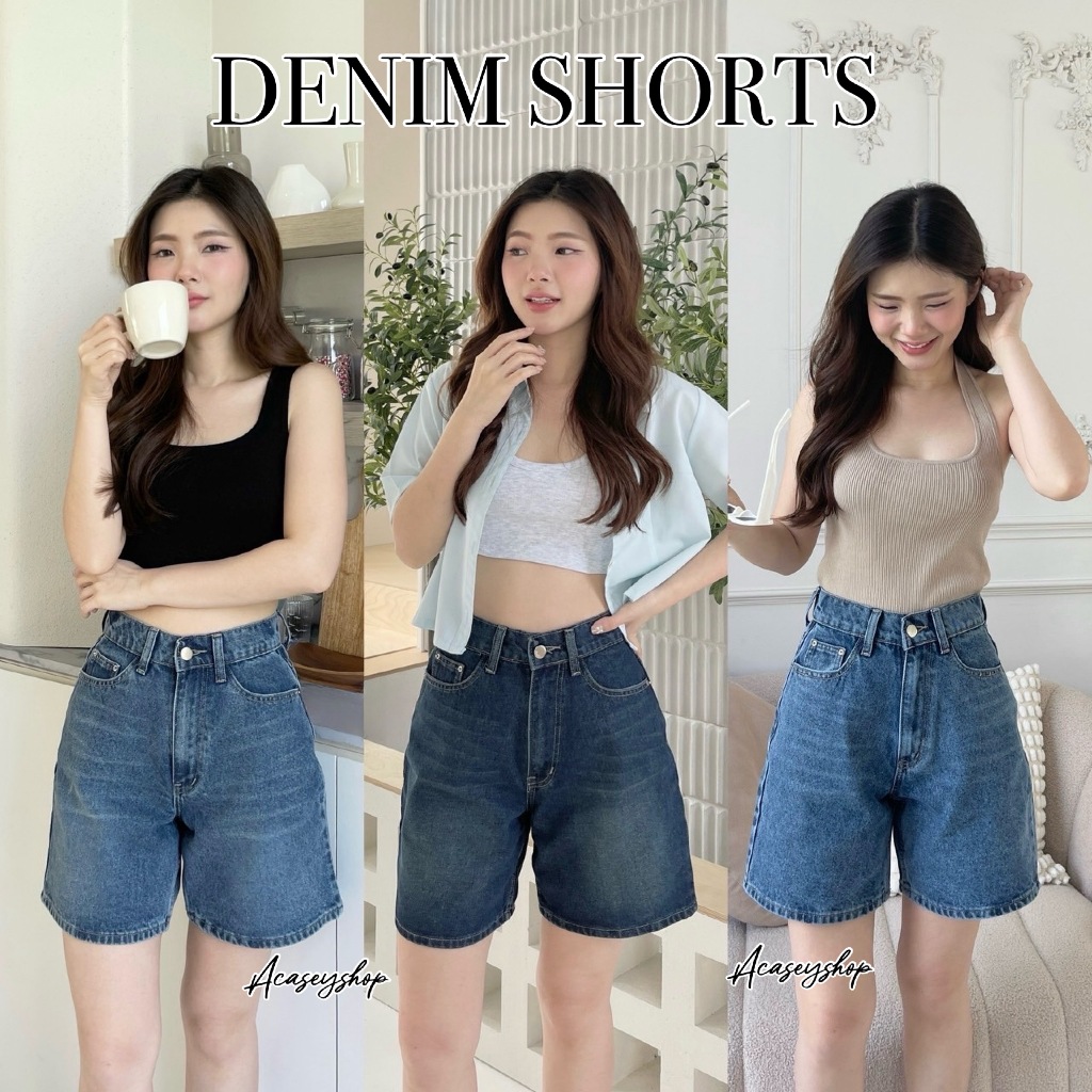 Acasey กางเกงยีนส์ผู้หญิงขาสั้น ขา2ส่วน ผ้านุ่ม ผ้าไม่ยืด สไตล์เกาหลี ไซส์ S - XL รุ่น 2ส่วนchu5kg