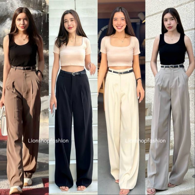 กางเกงขายาวทรงกระบอกเอวสูง S-3XL♥รุ่นClassy Lily pants✨ดีเทลหูเข็มขัด ผ้าทิ้งตัว ทรงสวยใส่สบาย
