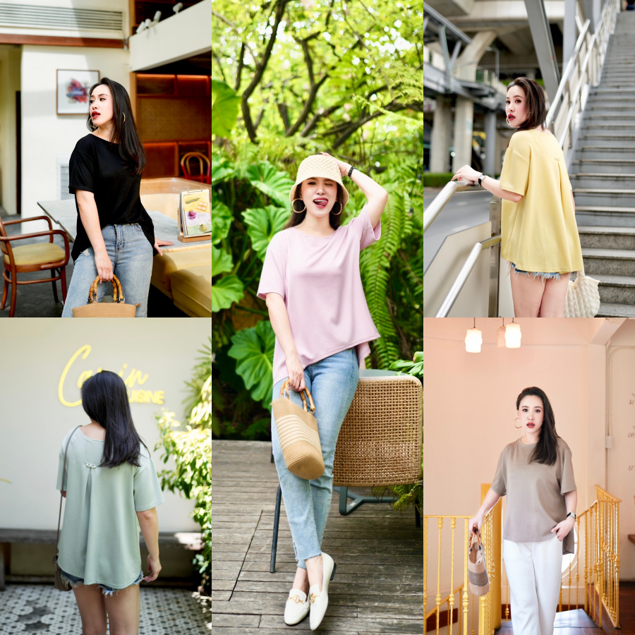 Lynlalin เสื้อคอตตอนญี่ปุ่นทรงหางปลา จับจีบแต่งหมุดไข่มุก ผ้าเนื้อนุ่มใส่สบาย รุ่น เพิร์ลลี่