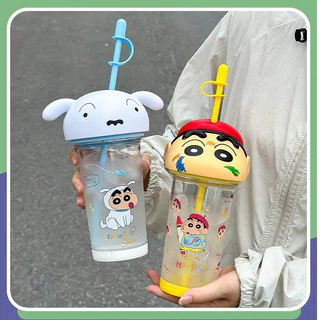 แก้วน้ำหัวการ์ตูน รูปซินจัง ขนาด500MLมาพร้อมหลอดดูด