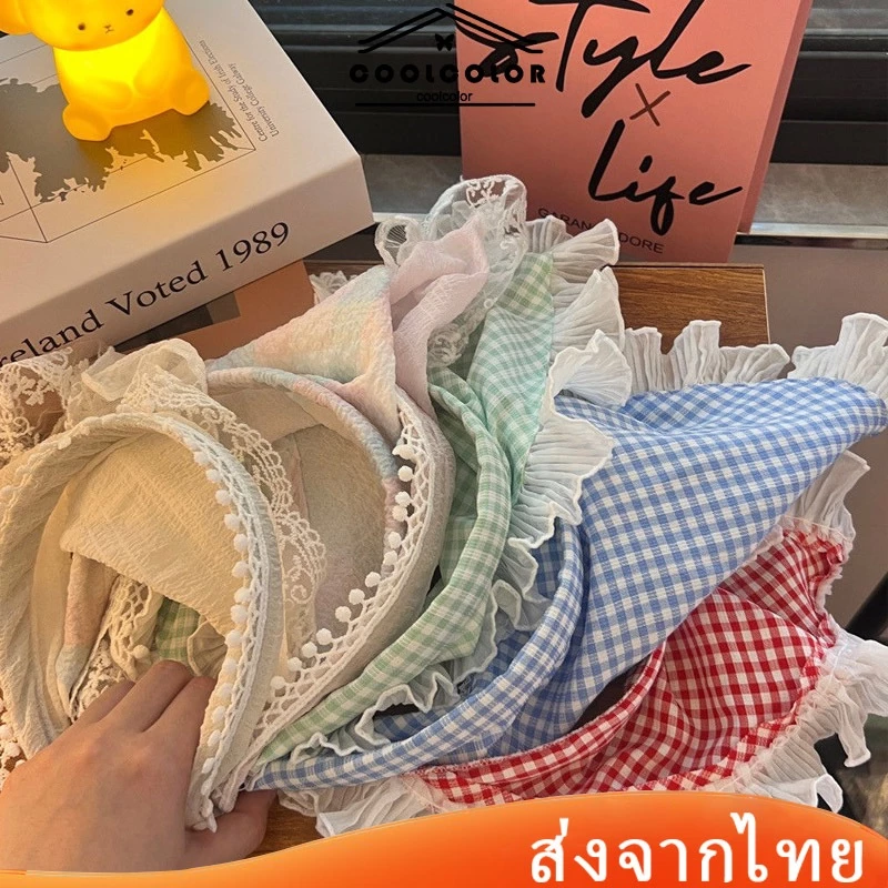 ในไทย💖ผ้าโพกหัวทรงสามเหลี่ยมลายสก๊อตที่คาดผมสไตล์โบฮีเมียนลูกไม้สําหรับผู้หญิงเหมาะแก่การถ่ายรูปในวันหยุด.coolcolor.th
