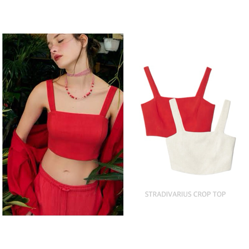 STRADIVARIUS เสื้อครอปผ้าลินินผสม CROP TOP