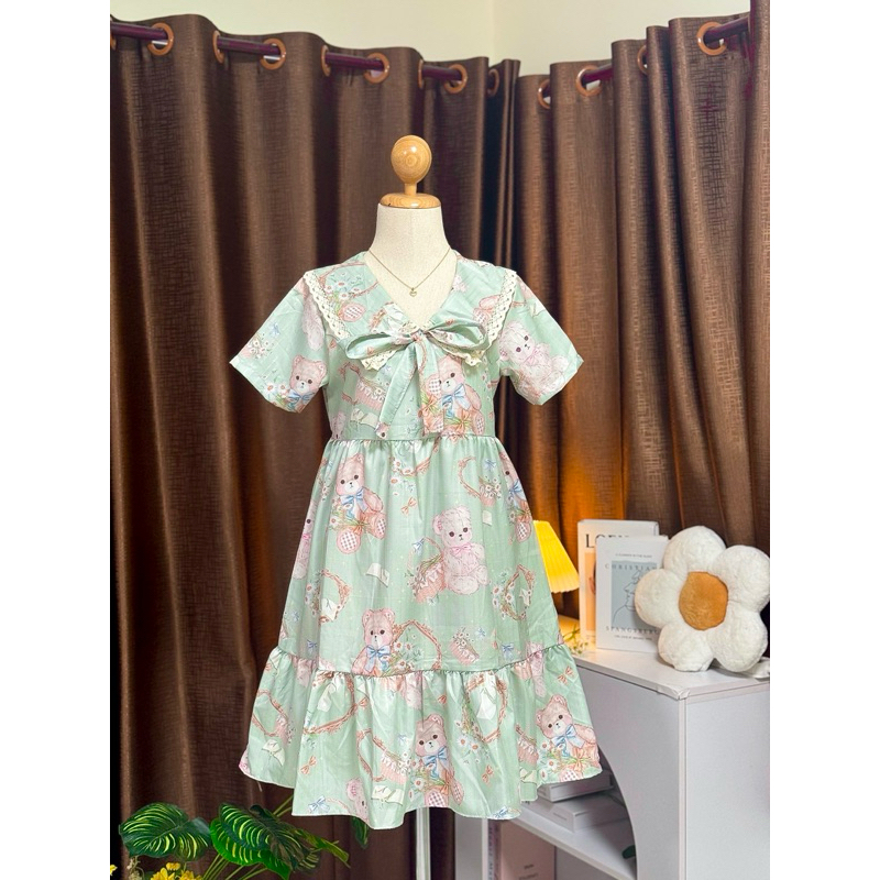 Dress แขนสั้นระบายชายยาว ( vp คอปกลูกไม้ ) รูปที่ 5