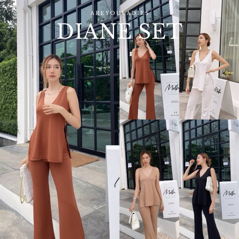 NO.56 DAINE SET ชุดเซทผ้าร่อง เสื้อแขนกุด แหวกข้าง