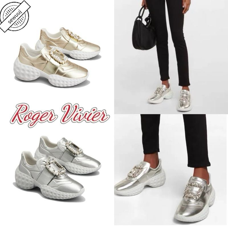 รองเท้าผ้าใบ Roger Vivier Run Light Strass หัวเข็มขัดแท้