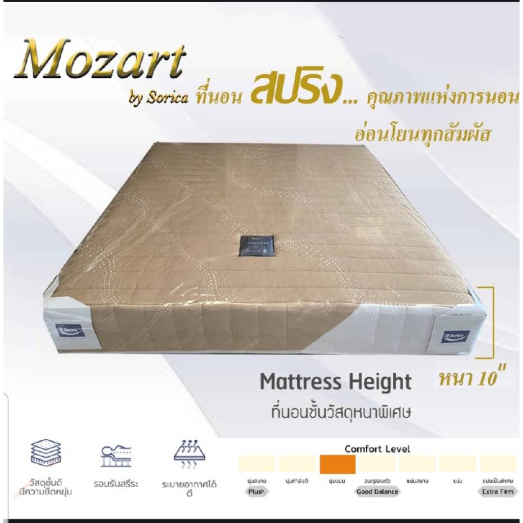 PERFECT (ราคาเเนะนำ)ที่นอนสปริงเพื่อสุขภาพรุ่น Mozart หุ้มด้วยเนื้อผ้าทอหนานุ่มตีฟูเกรดพรีเมี่ยมสีน้ำตาลความหนา 10 นิ้ว