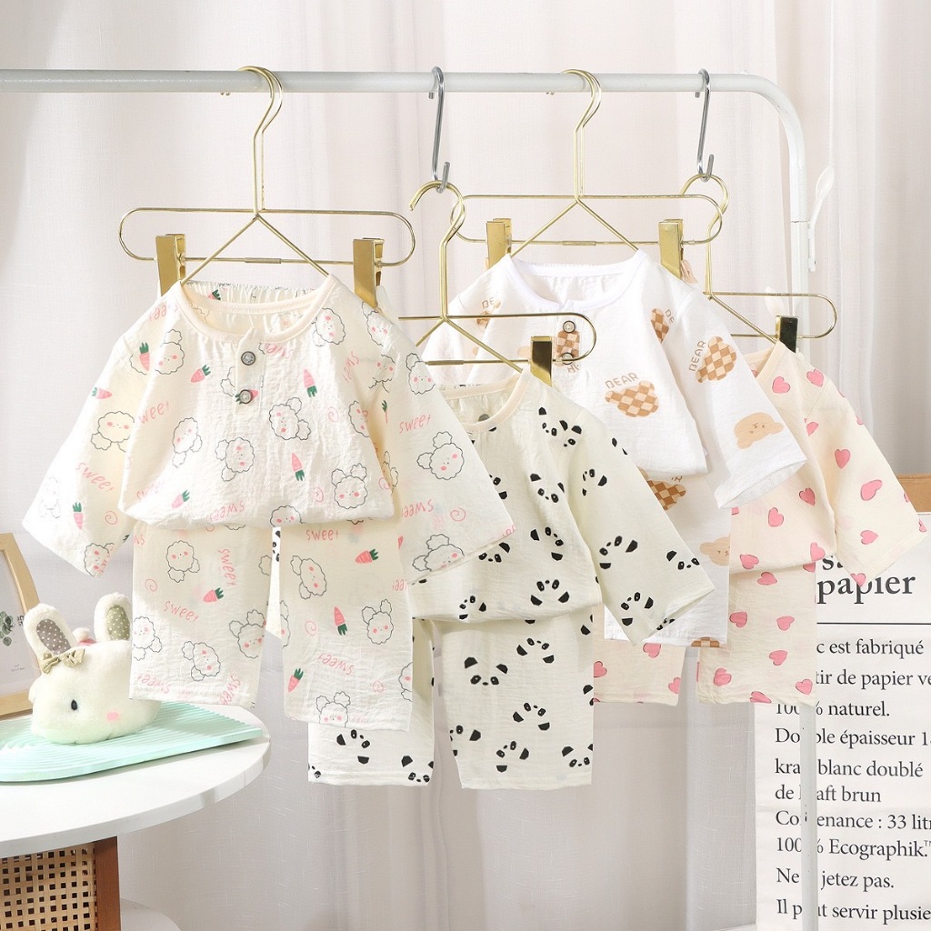 ชุดเด็กผ้าฝ้าย (เสื้อแขน 5 ส่วน + กางเกง 5 ส่วน) Size 80-120
