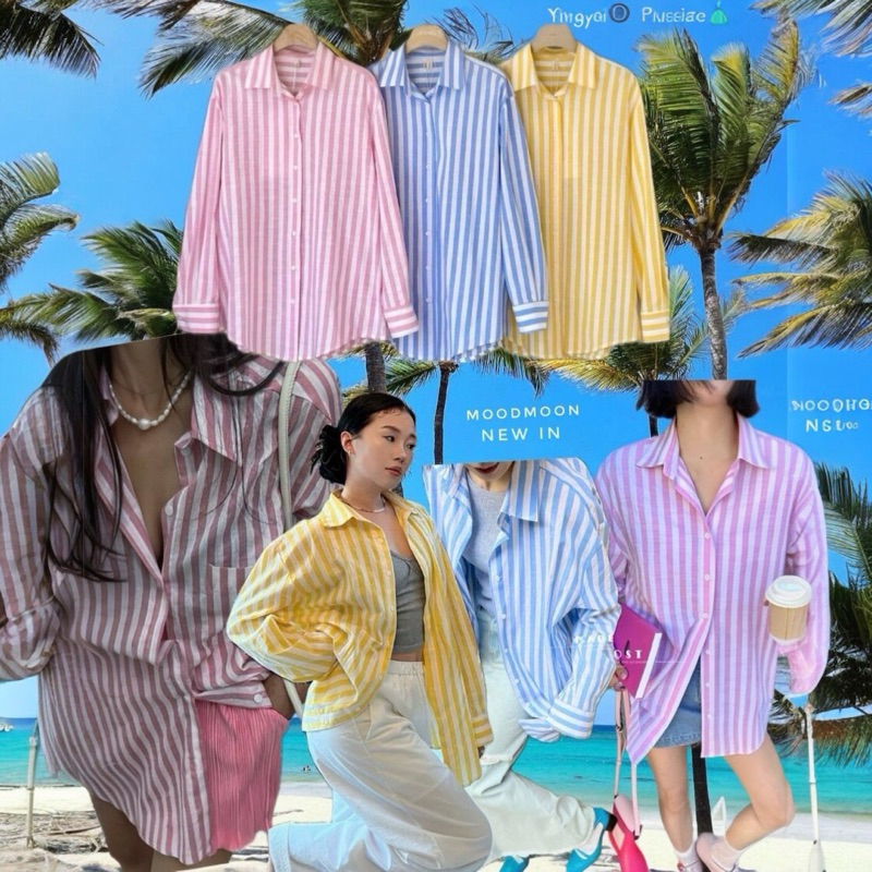/YY/ เสื้อเชิ้ต ผ้าฝ้ายทอลายริ้ว มีกระเป๋าอก1ด้าน งานเบสิกสีสวย เสื้อเชิ้ตไซส์ใหญ่ สาวอวบอ้วน อกฟรีไซส์ถึง50“