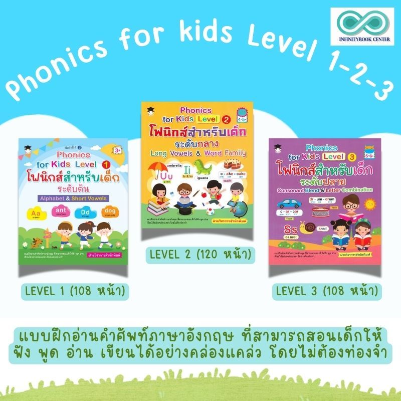 หนังสือเด็ก SET : Phonics for kids Level 1-2-3 : ภาษาอังกฤษสำหรับเด็ก หัดอ่านภาษาอังกฤษ (Infinitybook Center)