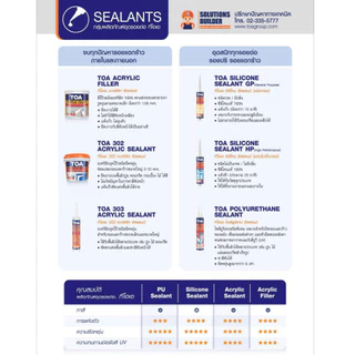 TOA PU Sealant โพลียูรีเทน ซีลแลนท์ ยาแนว อุดรอยต่อ ยาแนวคุณภาพสูง 310ML หลอดเเข็ง 600ML หลอดนิ่ม ยาแนวอุดรอยแตกร้าว