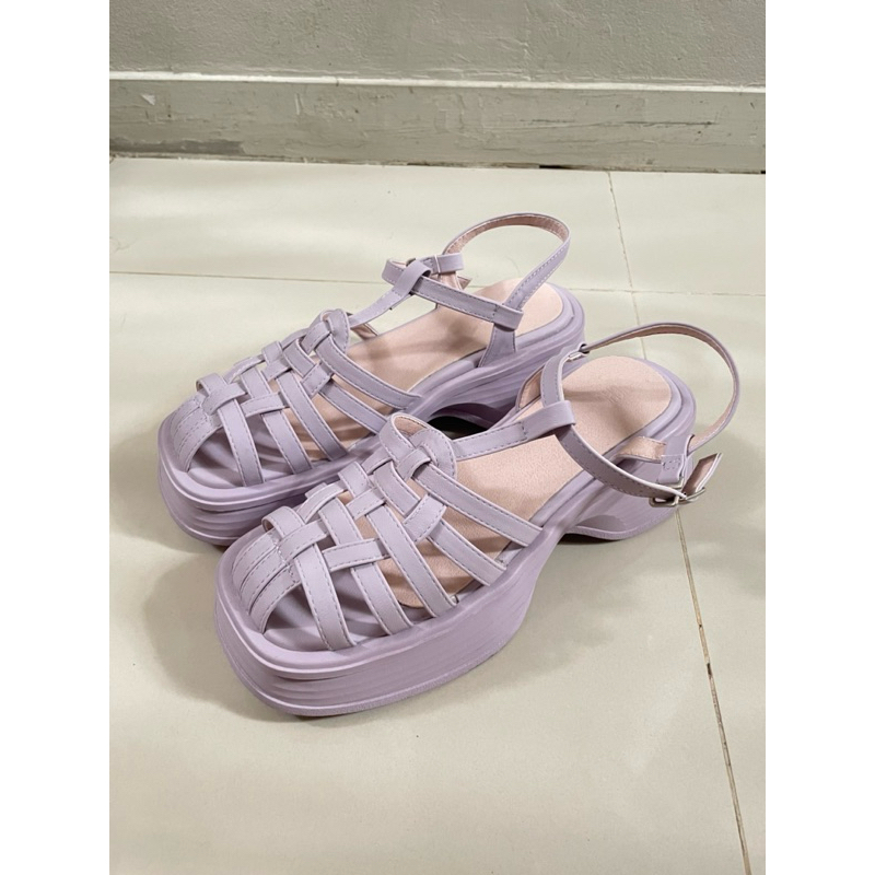 💢sale💢 รองเท้าสานส้นตึก สีม่วง Vshoes