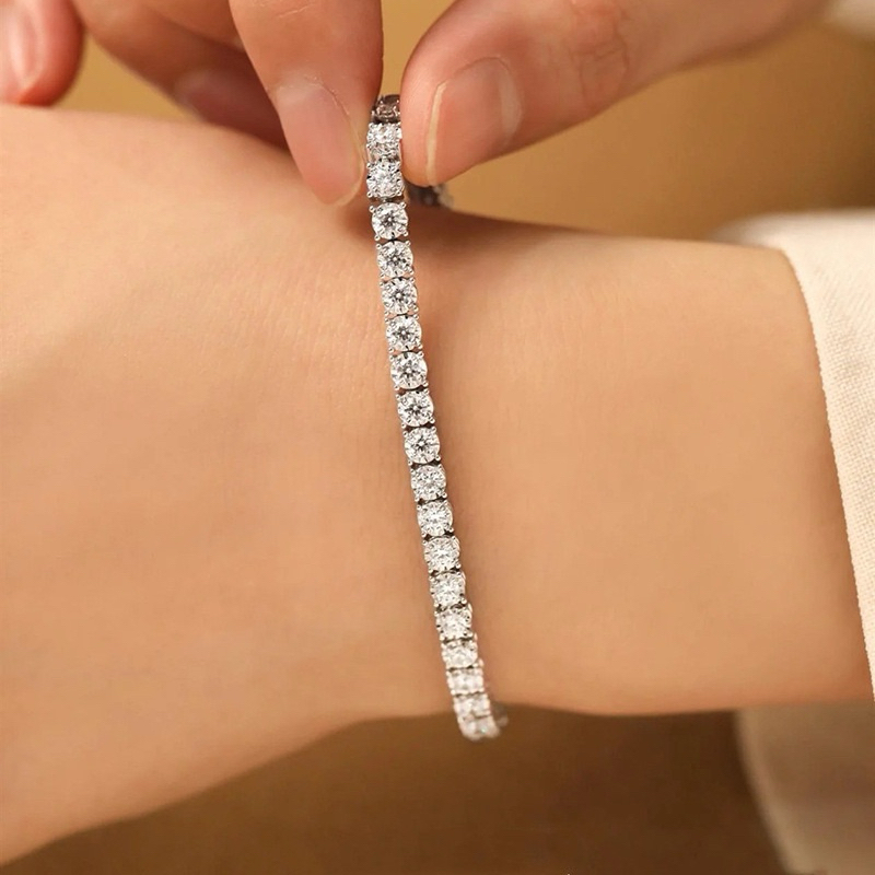 สร้อยข้อมือฝังเพชร [ moissanite แท้] เงินแท้ 92.5% ชุบทองคำขาว