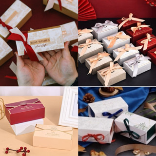 A039 พร้อมส่ง!(แพค10กล่อง+โบว์) กล่องใส่ขนม คุกกี้ มาการอง เ…