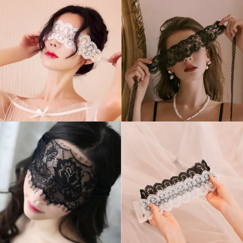 พร้อมส่ง ! ผ้าปิดตาแฟนซี ผ้าซีทรูลูกไม้
