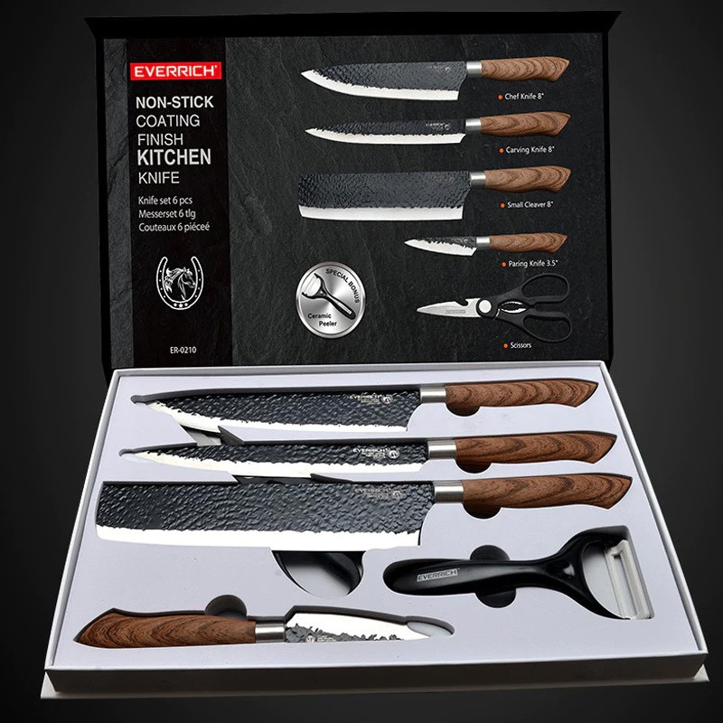มีดเชฟ ชุดมีดเชฟ มีดทำครัว Everrich / Henvo chef kitchen knife set มีดครัว ชุด 6 ชิ้น พร้อมกล่องอย่างดี คมทน คุ้มค่ามาก