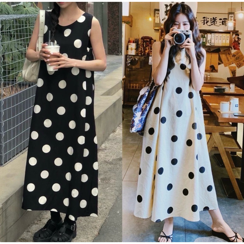 sirin studioเดรสโพกาดอทแขนกุดยาวสวยF35