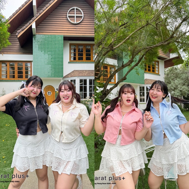 เสื้อคอปก ตัวรีดโบเป็นเพชร สามารถรีดทับได้ ที่ตัวซิปมีดีเทลหัวใจ แขนสั้นไม่ร้อน ผ้าระบายได้ดี plussize สาวอวบ