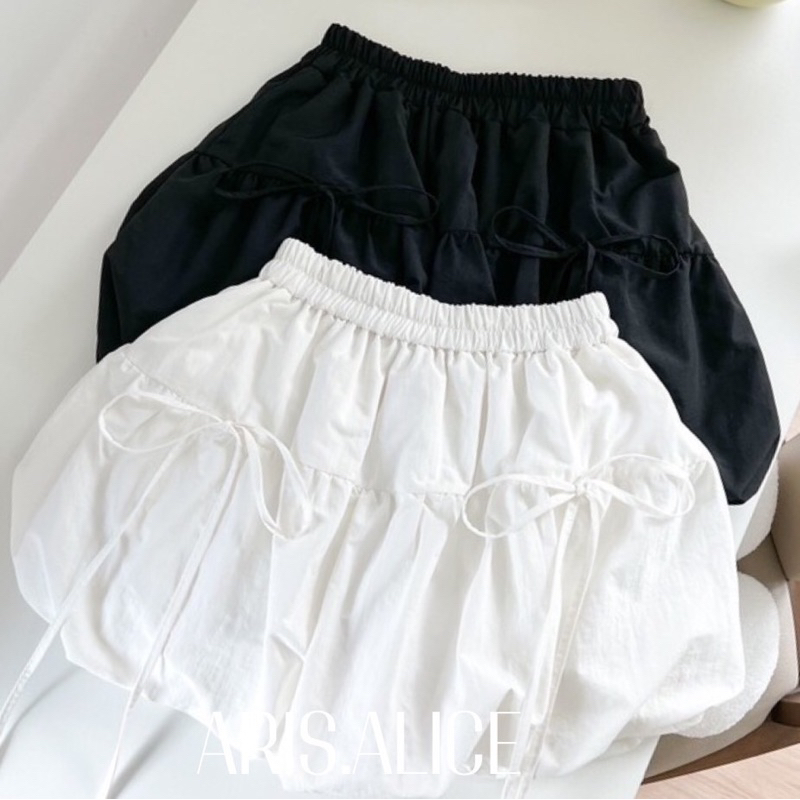 SALE❗️Balloon Skirt  กระโปรงบอลลูน แต่งดีเทลผูกโบว์  มีซับในให้และ ซับกางเกงยืดอีก1ชั้น สะโพกน้อยสะโพกใหญ่ใส่ได้หมด