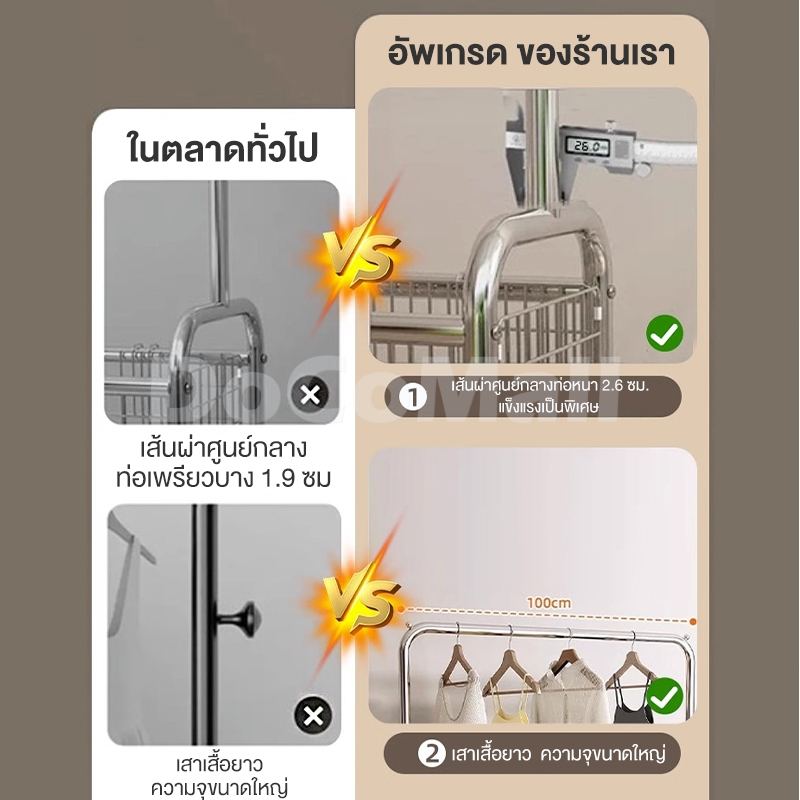 DoCo ราวแขวนผ้า พร้อมกระเป๋าตาข่าย ราวตากผ้า โครงเหล็กเเข็งเเรง พร้อมเสาแขวนกระเป๋า มีล้อเลื่อน ง่ายต่อการเคลื่อนย้าย - รูปที่ 3