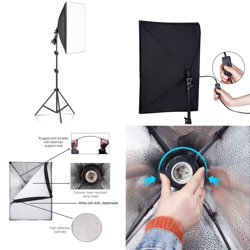 50*70cm 300w ไฟสตูดิโอ สตูดิโอถ่ายภาพ ไฟถ่ายสินค้า E27 LED Light Softbox ไฟถ่ายรูป ไฟไลฟ์สด ไฟต่อเนื่อง ฉากถ่ายรูป ไฟ