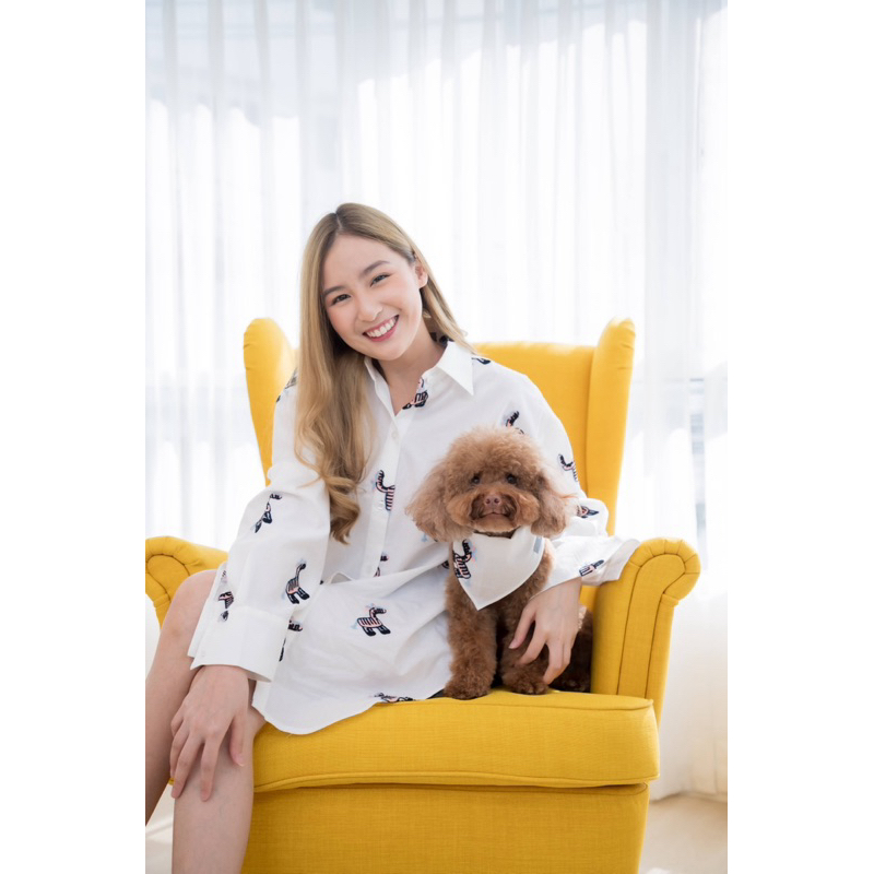 เซต Set New Hello shirt👋🏻 and  Furry Friend Scarf🐶 (ลาย Little Zebra🦓)