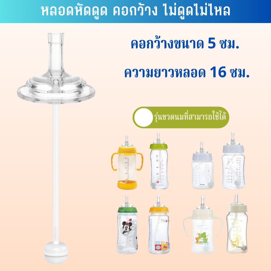 หลอดดูด หลอดดูดน้ำเด็ก หลอดดูดนม หลอดดูดน้ำซิลิโคน หัดดูด หลอดหัดดื่ม ใช้กับขวดนม คอกว้าง  ความกว้าง 5 ซม. Tinymarket