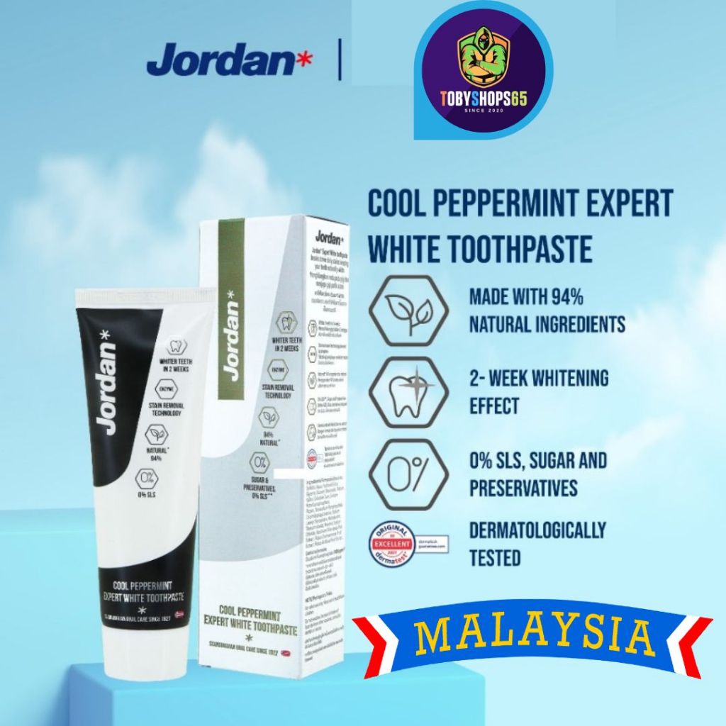 Jordan จอร์แดน ยาสีฟัน ฟันขาว  Peppermint Expert White cool Toothpaste 100g.