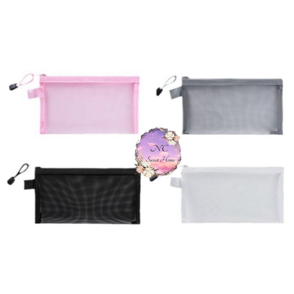 New!!😍พร้อมส่ง  กระเป๋าเครื่องสําอาง ดินสอ อเนกประสงค์ ตาข่าย มีซิป แบบพกพา ผ้าตาข่าย