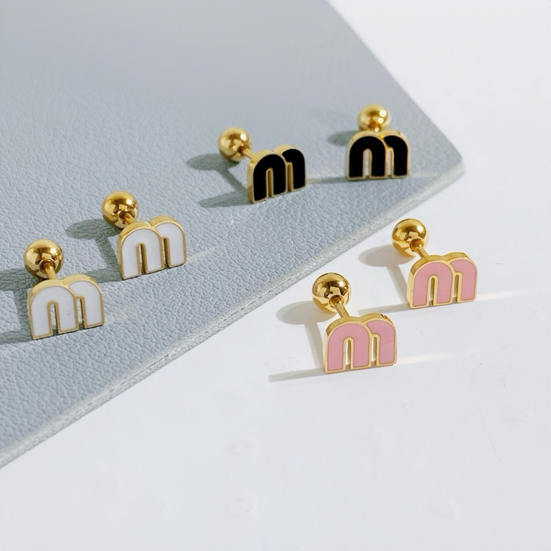 ต่างหู M สามสีสุดCute พร้อมส่ง ไทเทเนียมหุ้มทอง18k