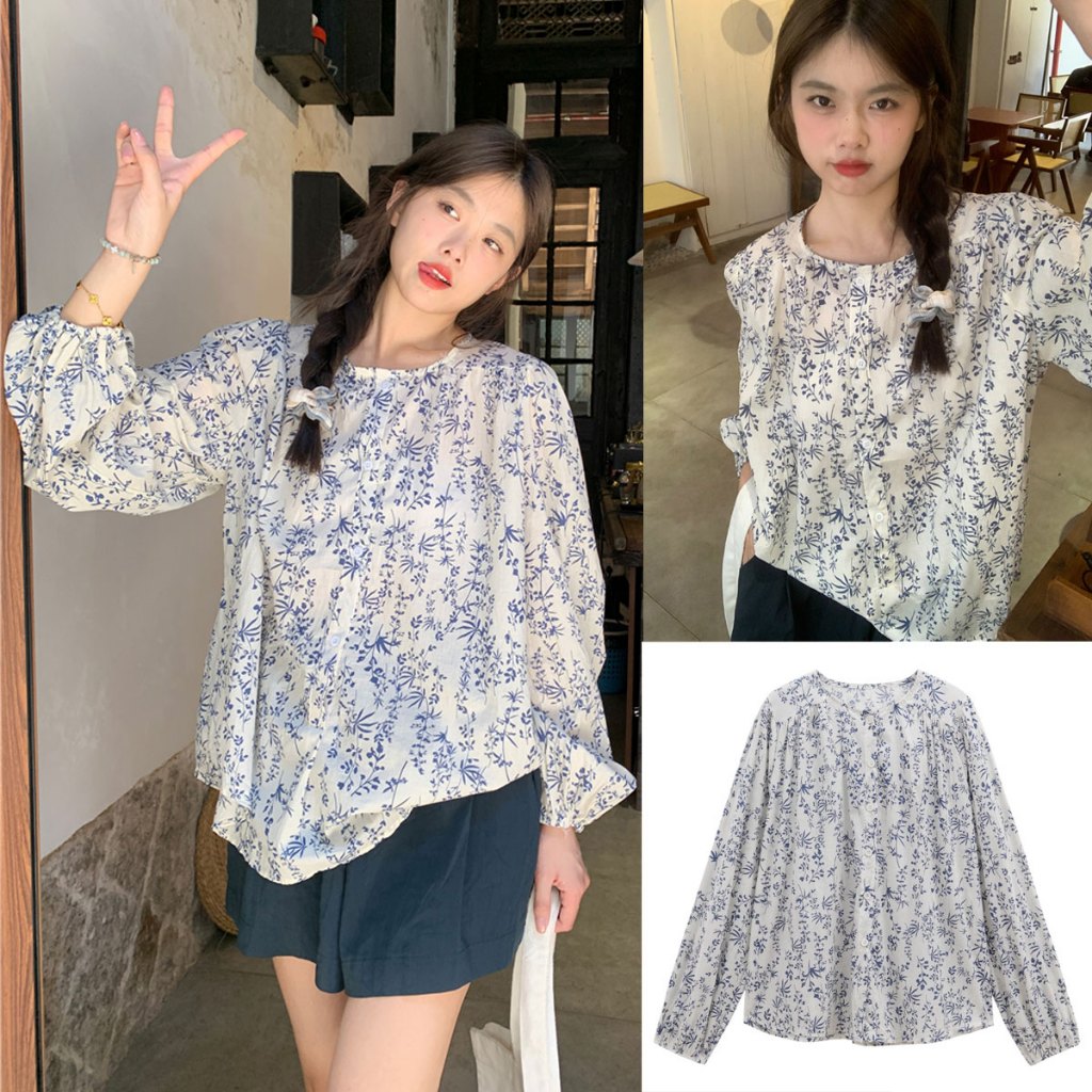 Dahong W280💖 สาวอวบใส่ได้  เสื้อเชิ้ตลายดอกไม้ เสื้อเกาหลีของผู้หญิงแฟชั่น เสื้อเชิ้ต แขนยาว ใส่ในวันสบายๆๆ  ความเยาว์