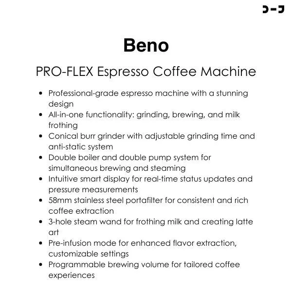 BENO เครื่องชงกาแฟเอสเพรสโซ่ รุ่น PRO-FLEX บด ชง ตีฟองในเครื่องเดียว thumbnail 3