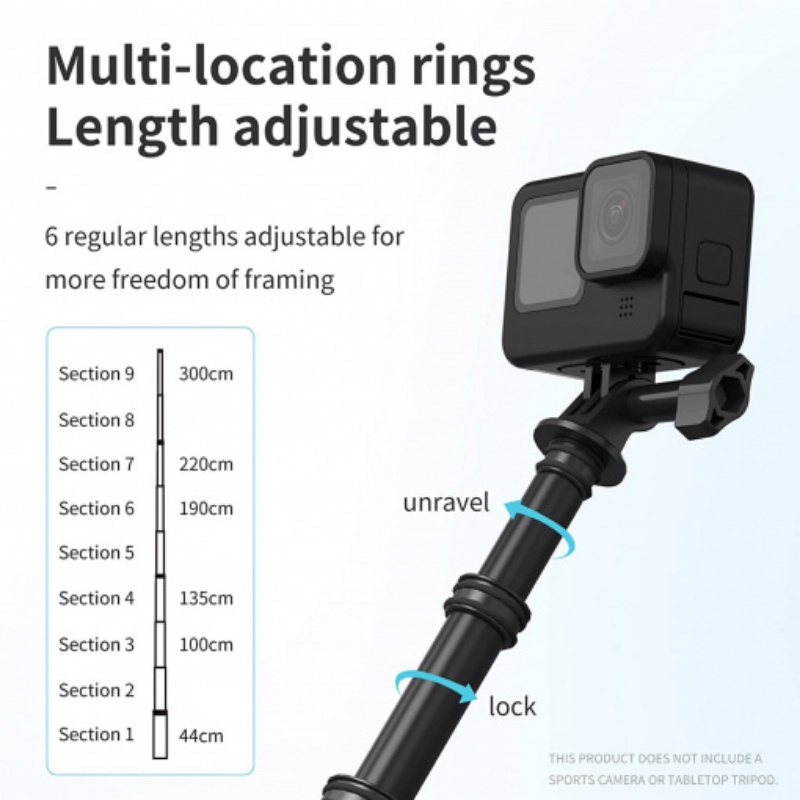 Telesin ไม้ 3 เมตร Carbon Fiber Selfie Stick 300cm. Gopro,Insta360,DJI Action 5Pro/4/3,Insta360