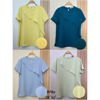 *Laboratory* เสื้อ 8498# เสื้อคอกลมแต่งระบายเฉียง ลายตารางไซ…