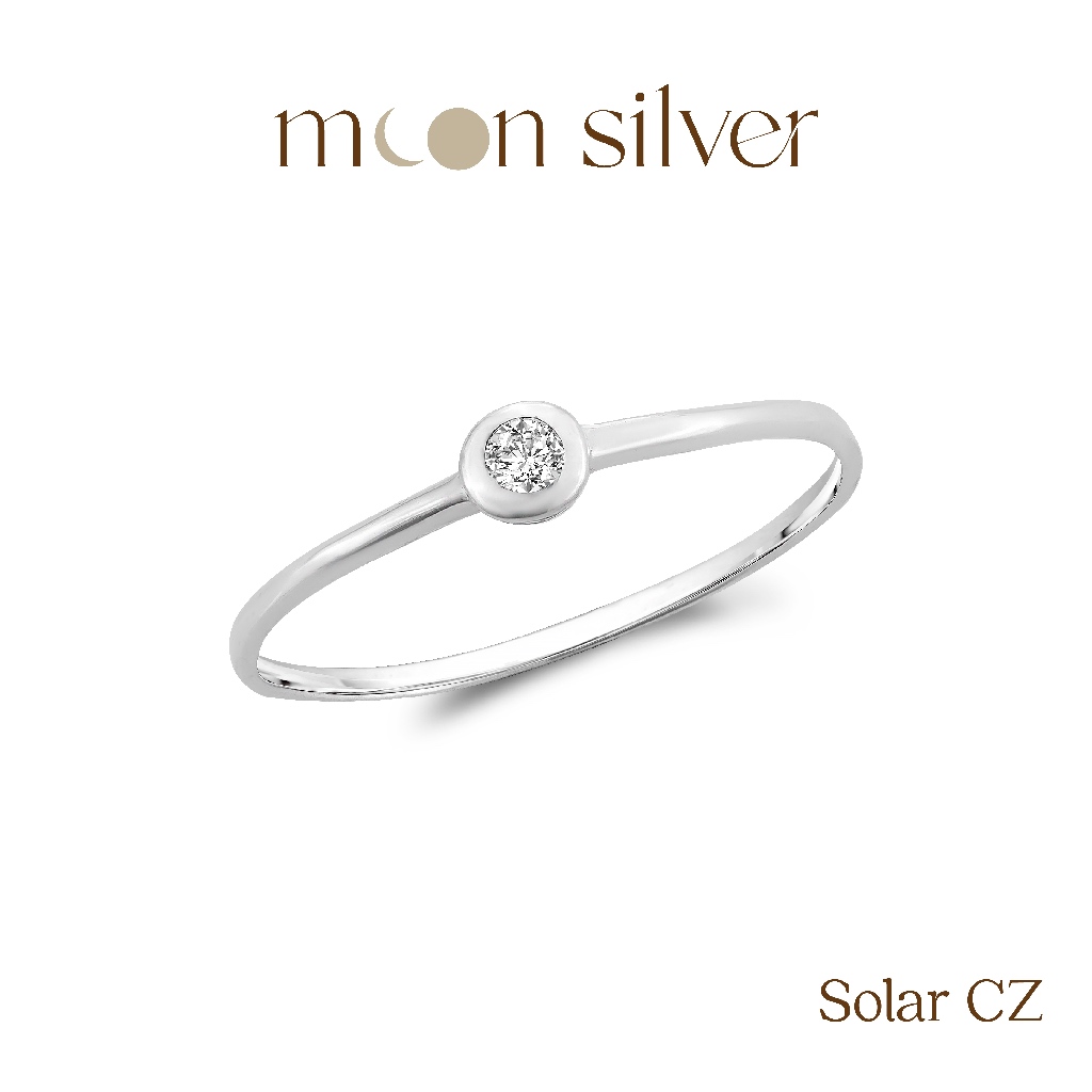 Moonsilver แหวนเงิน รุ่น Solar แหวนเงินแท้925 ฝังเพชร CZ แหวนมินิมอล