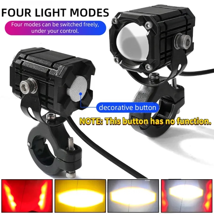 แฟลช ไฟหน้ามอเตอร์ไซค์ ไฟสปอร์ตไลท์ led 12V 24V LED เลนส์โปรเจคเตอร์สามสีไฟสปอตไลท์เลเซอร์สำหรับขับรถหลอดไฟหน้าเวฟ110i