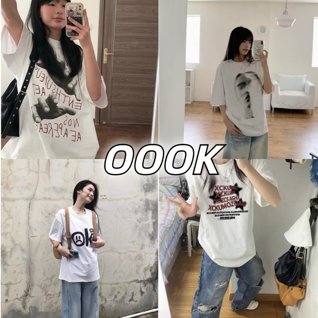 love flower เสื้อ oversize เสื้อยืดลําลอง แขนสั้น คอกลม พิมพ์ลายตู้เสื้อผ้า สไตล์เกาหลี สําหรับนักเรียนผู้หญิง