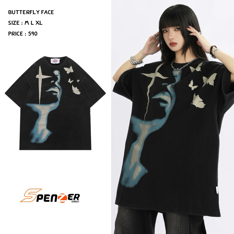 [พร้อมส่ง] Spenzer.street | เสื้อ Butterfly face โอเวอร์ไซส์ เสื้อผ้าสตรีท เนื้อผ้าดี ทันกระแส unisex 2024 ขายดี