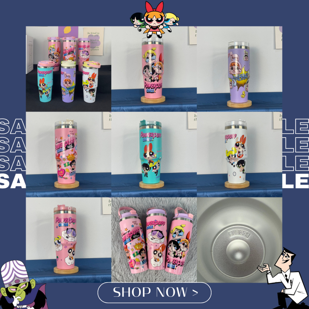 พร้อมส่ง แก้วเก็บความเย็นPower Puff girls +ลาบูบู้ลายน่ารักๆ ทำจากสแตนเลสSUS304 ขนาด 900ml สินค้ามีจำนวนจำกัดน้าา