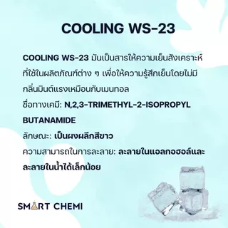 สารละลาย Cooling Agent WS-23 (สารให้ความเย็น)/Food grade (ชนิดน้ำ) (Base PG) 100 กรัม, 500 กรัม