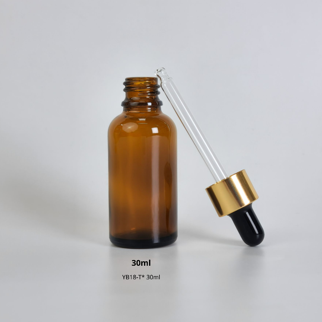 ขวดแก้วพร้อมดรอปเปอร์(ฝาสีทอง จุกดำ)ขนาด 5ml 10ml 15ml 20ml 30ml 50ml 100mlหัวบีบหยด ใส่เซรั่ม เอสเซ้น ขวดแบ่ง