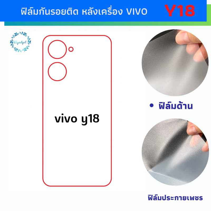 vivo y18 ฟิล์มหลัง ,ฟิล์มกันรอยหลังเครื่องพร้อมชุดติดตั้ง